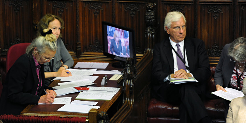 Reporters taking notes in House of Lords chamber
